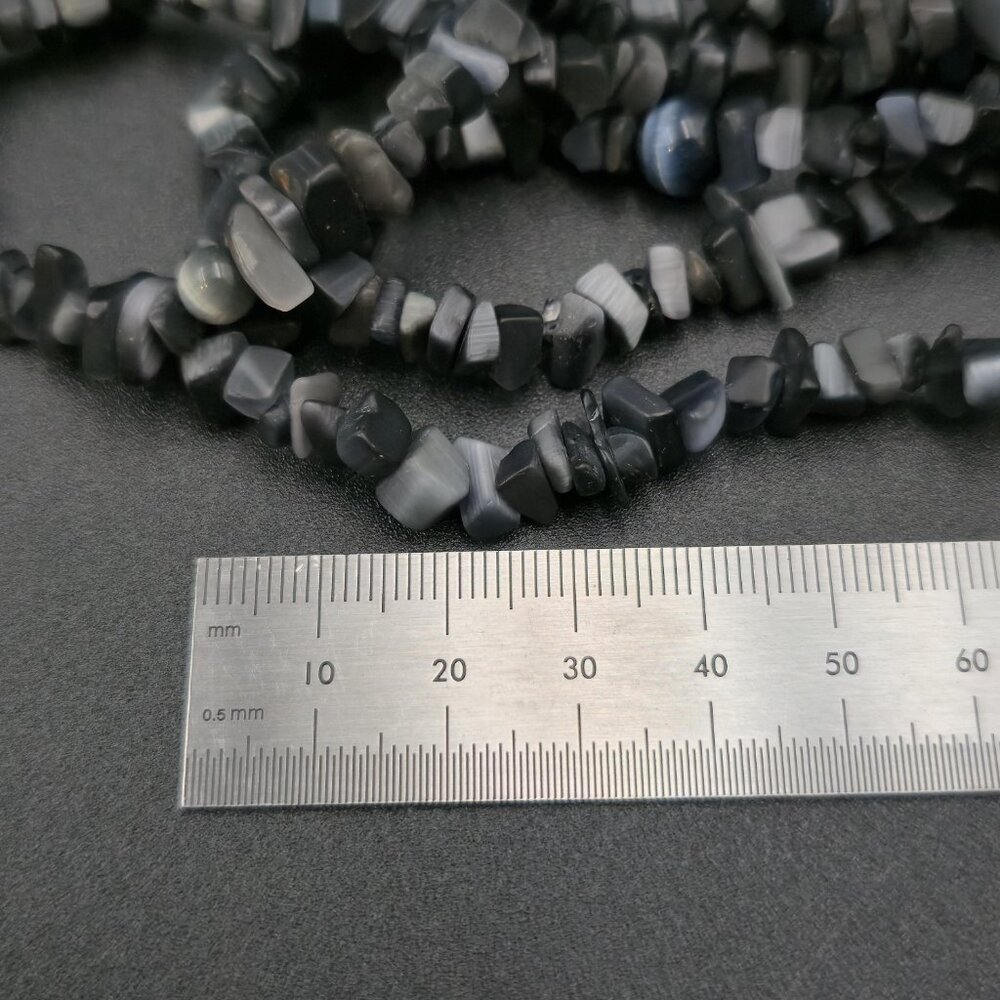 Slip On 17 Inch Dark Tones Shell And Cat's Eye Stones Necklace B992 - Picture 4 of 5